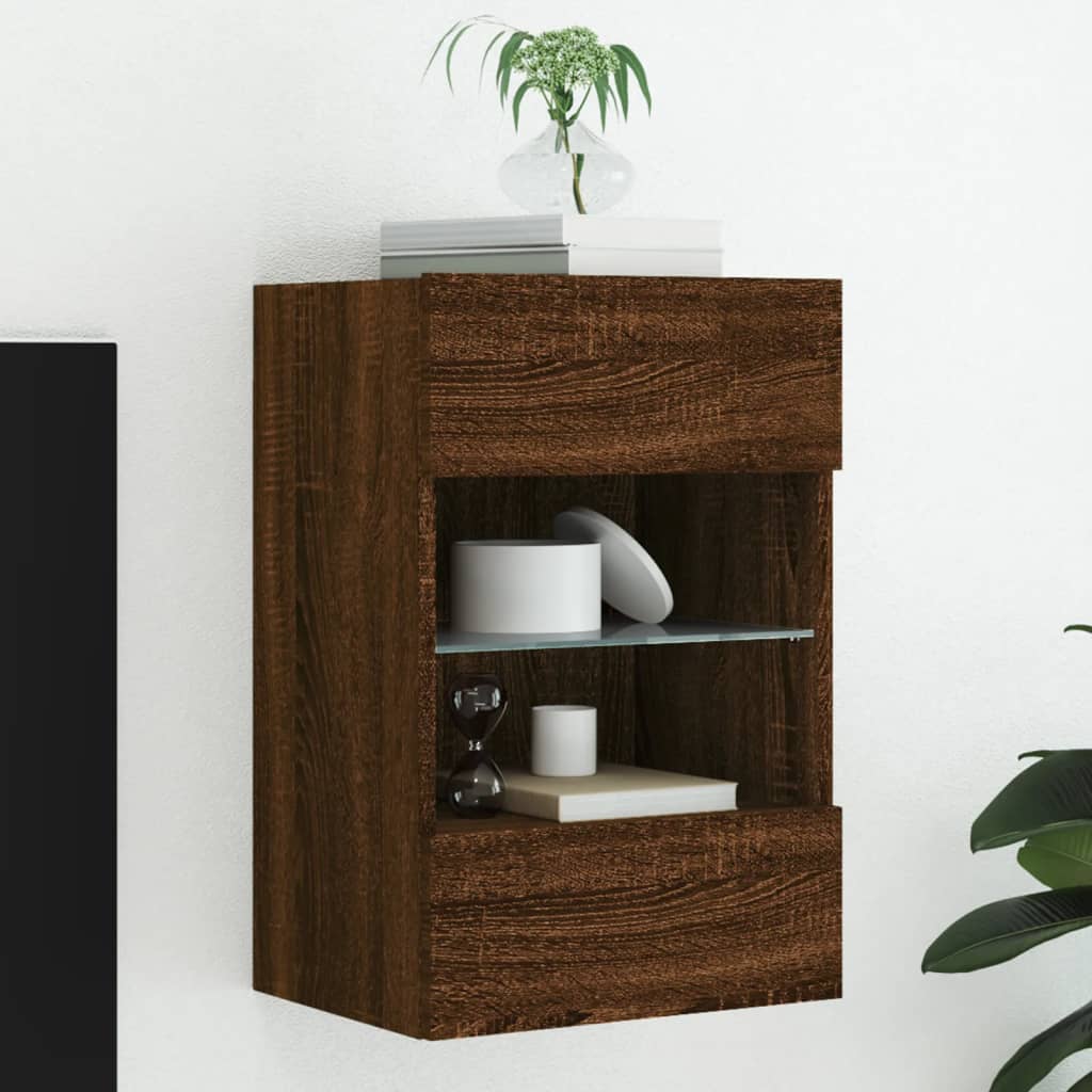 vidaXL Ścienna szafka TV z LED, brązowy dąb, 40x30x60,5 cm