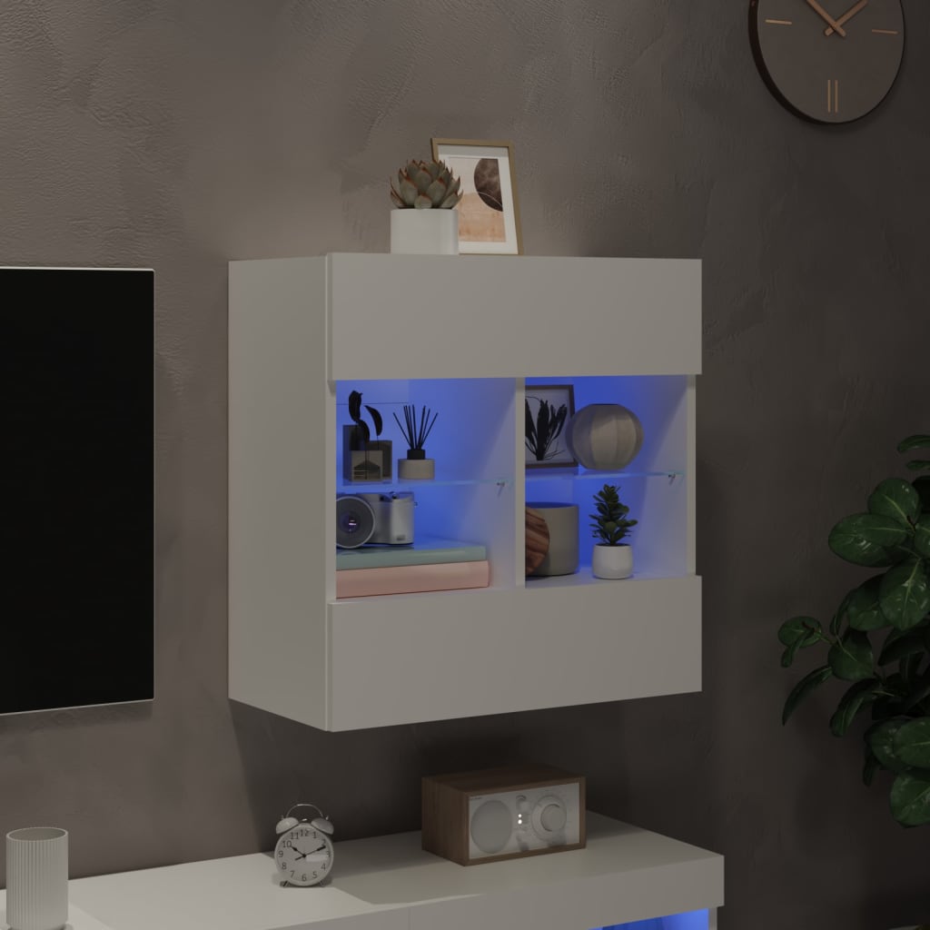 vidaXL Ścienna szafka TV z LED, biała, 58,5x30x60,5 cm