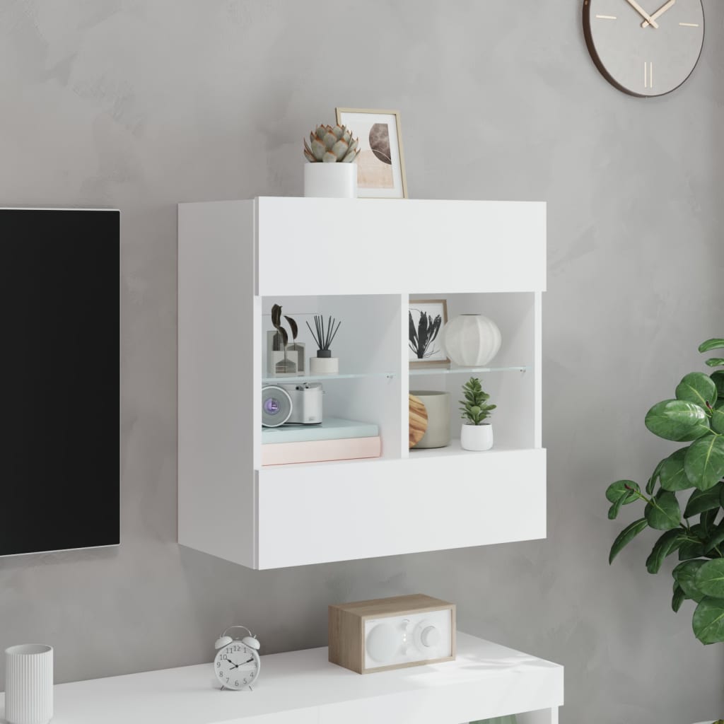 vidaXL Ścienna szafka TV z LED, biała, 58,5x30x60,5 cm