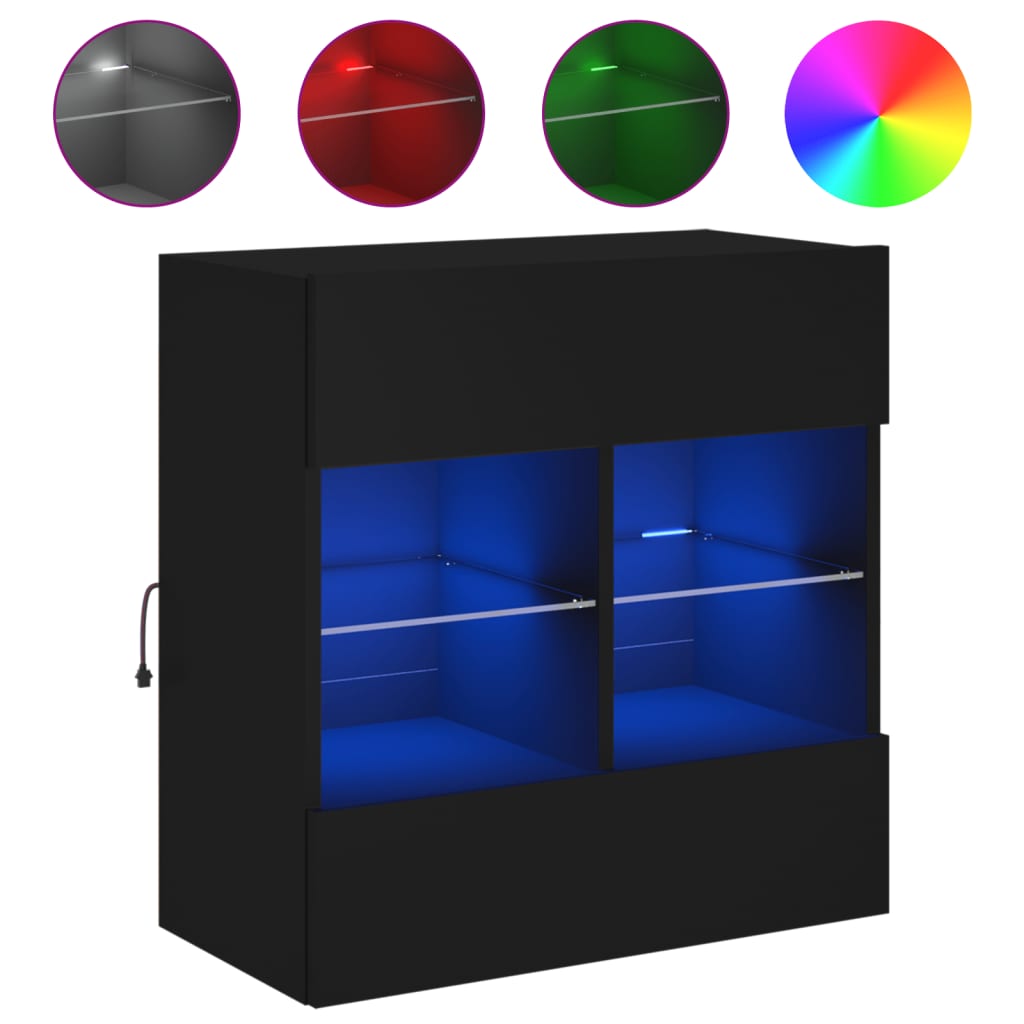 vidaXL Ścienna szafka TV z LED, czarna, 58,5x30x60,5 cm