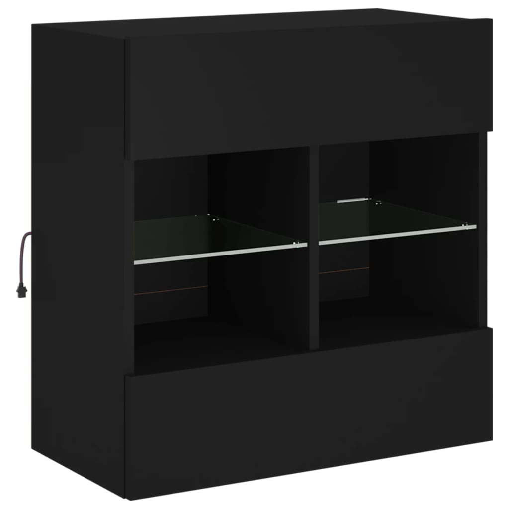 vidaXL Ścienna szafka TV z LED, czarna, 58,5x30x60,5 cm