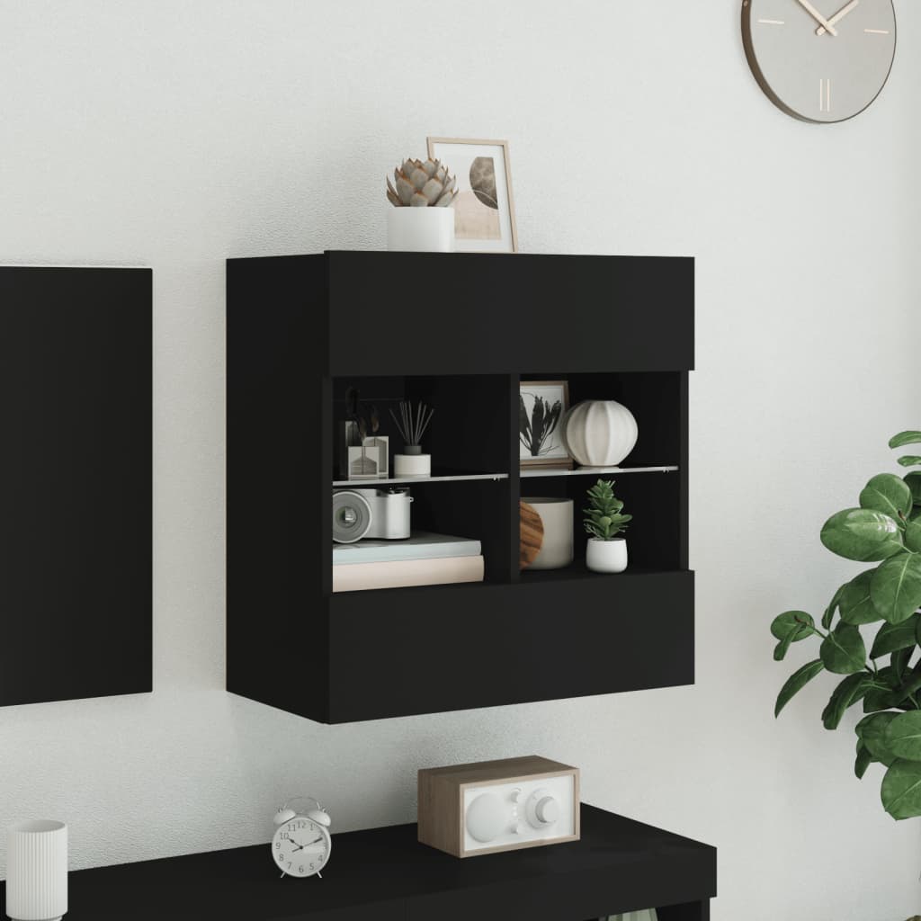 vidaXL Ścienna szafka TV z LED, czarna, 58,5x30x60,5 cm