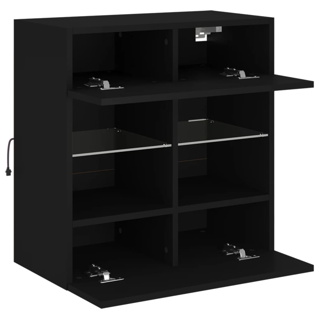vidaXL Ścienna szafka TV z LED, czarna, 58,5x30x60,5 cm