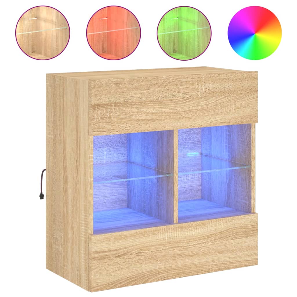 vidaXL Ścienna szafka TV z LED, dąb sonoma, 58,5x30x60,5 cm