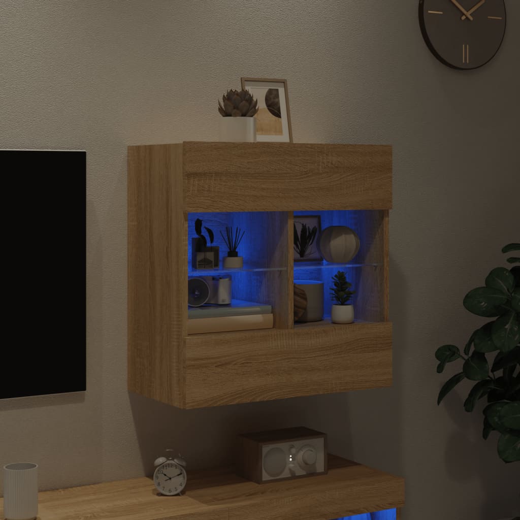 vidaXL Ścienna szafka TV z LED, dąb sonoma, 58,5x30x60,5 cm