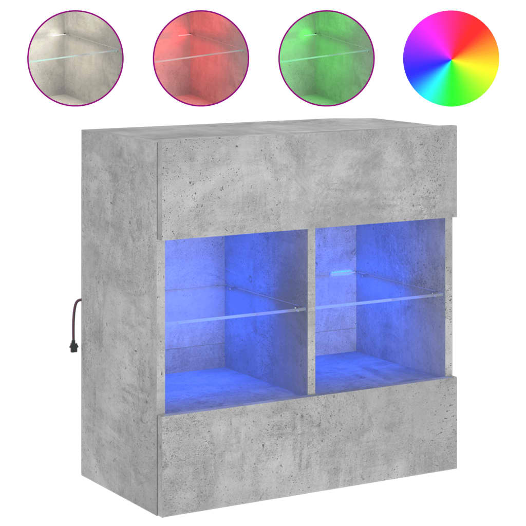 vidaXL Ścienna szafka TV z LED, szarość betonu, 58,5x30x60,5 cm