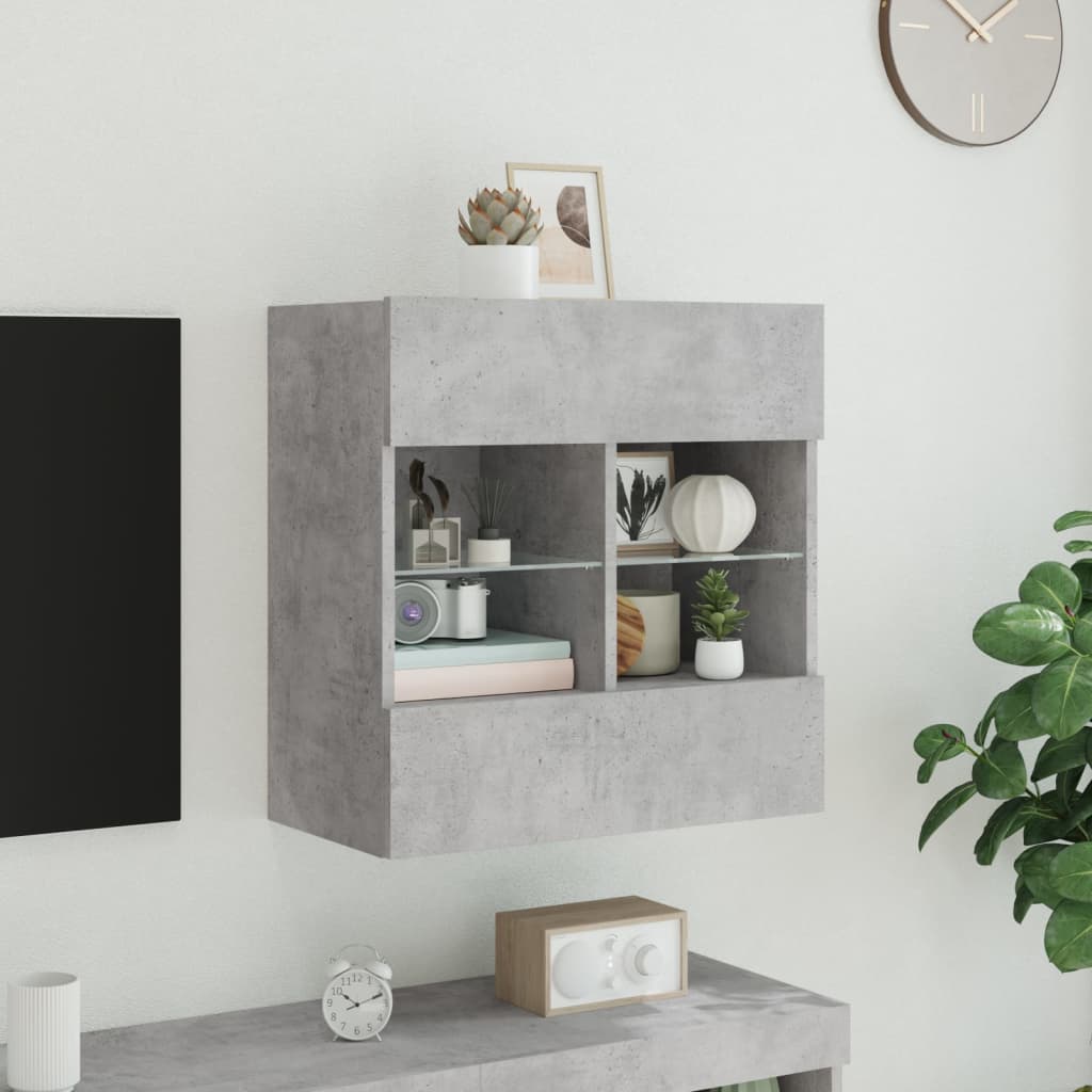 vidaXL Ścienna szafka TV z LED, szarość betonu, 58,5x30x60,5 cm