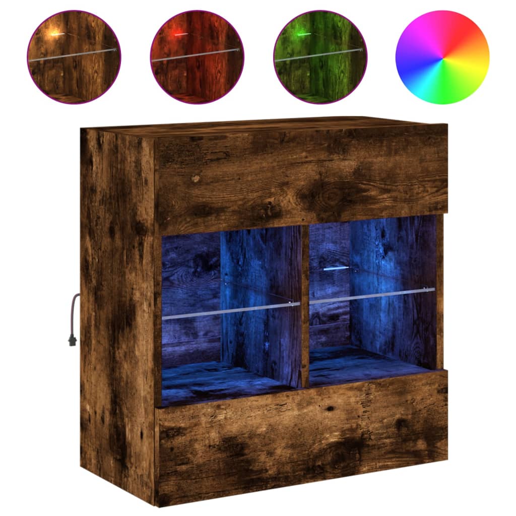 vidaXL Ścienna szafka TV z LED, przydymiony dąb, 58,5x30x60,5 cm