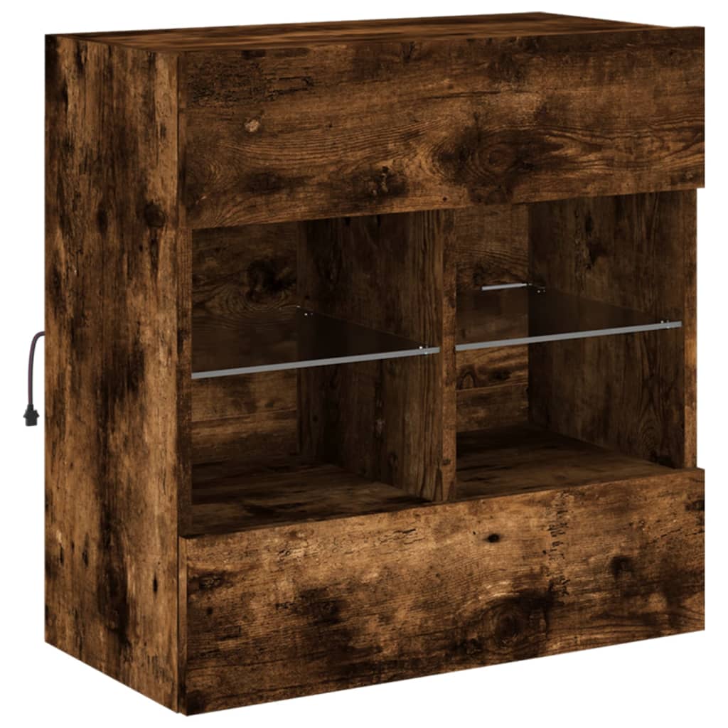 vidaXL Ścienna szafka TV z LED, przydymiony dąb, 58,5x30x60,5 cm