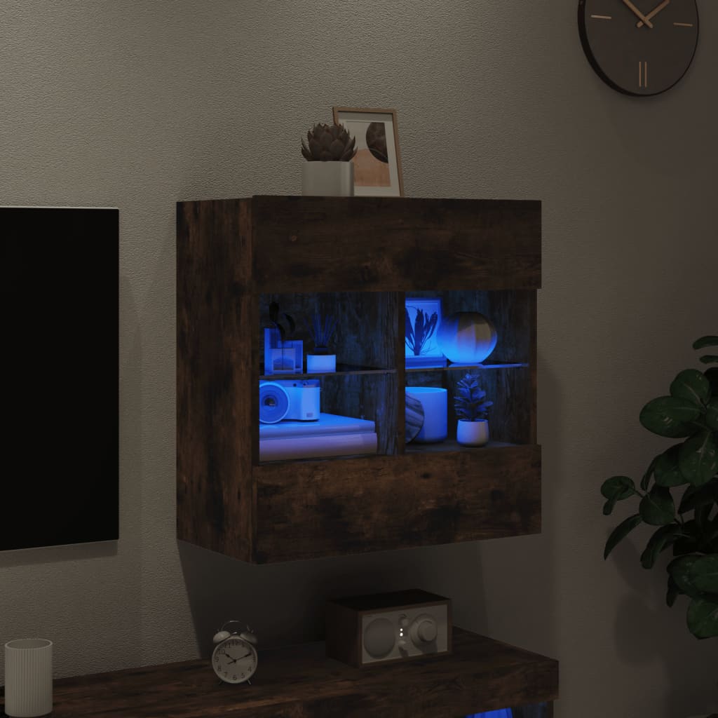 vidaXL Ścienna szafka TV z LED, przydymiony dąb, 58,5x30x60,5 cm