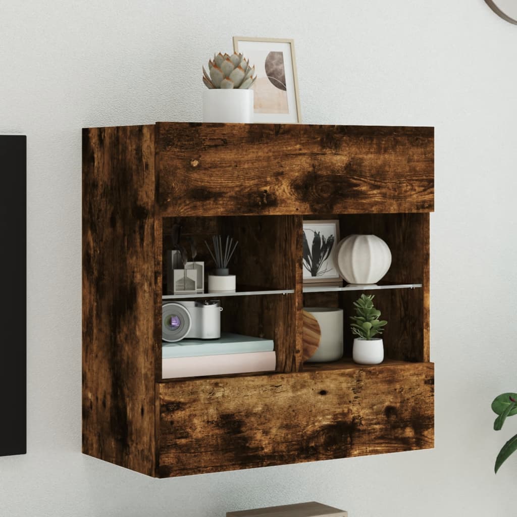 vidaXL Ścienna szafka TV z LED, przydymiony dąb, 58,5x30x60,5 cm