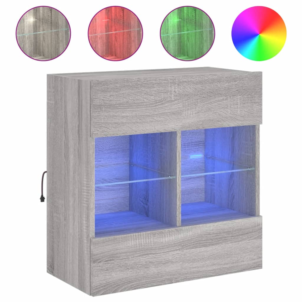 vidaXL Ścienna szafka TV z LED, szary dąb sonoma, 58,5x30x60,5 cm