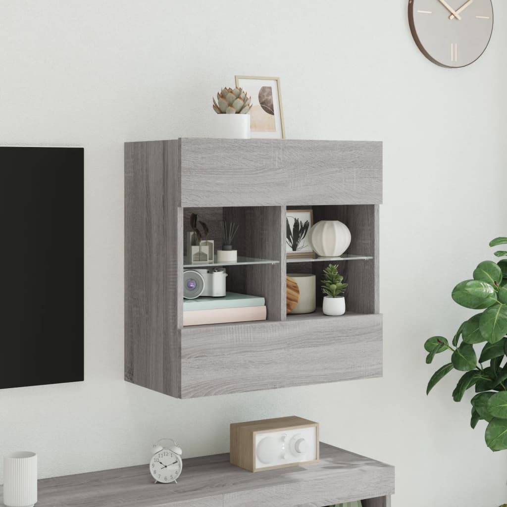 vidaXL Ścienna szafka TV z LED, szary dąb sonoma, 58,5x30x60,5 cm