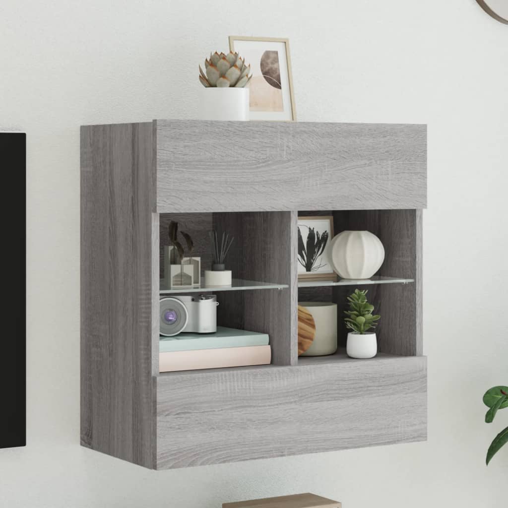 vidaXL Ścienna szafka TV z LED, szary dąb sonoma, 58,5x30x60,5 cm