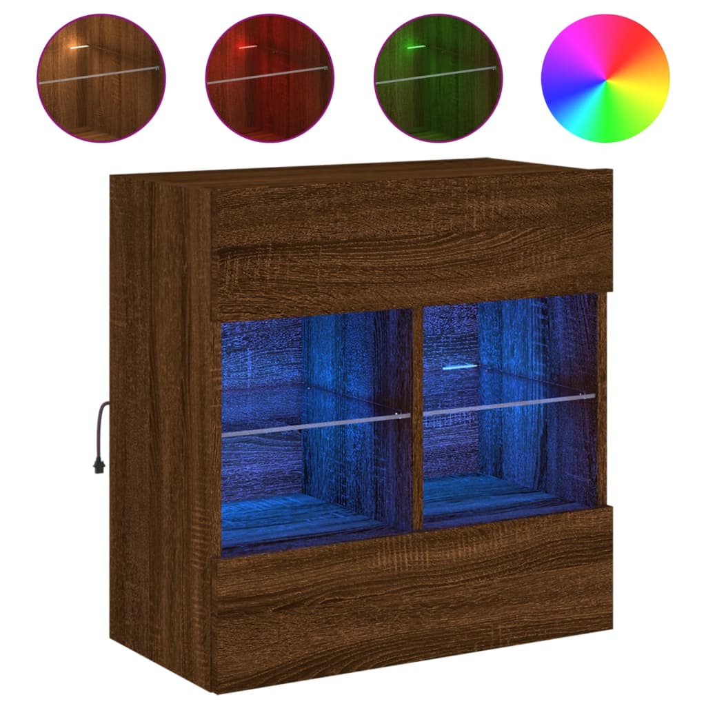 vidaXL Ścienna szafka TV z LED, brązowy dąb, 58,5x30x60,5 cm