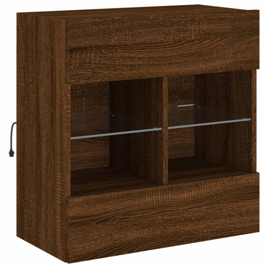 vidaXL Ścienna szafka TV z LED, brązowy dąb, 58,5x30x60,5 cm