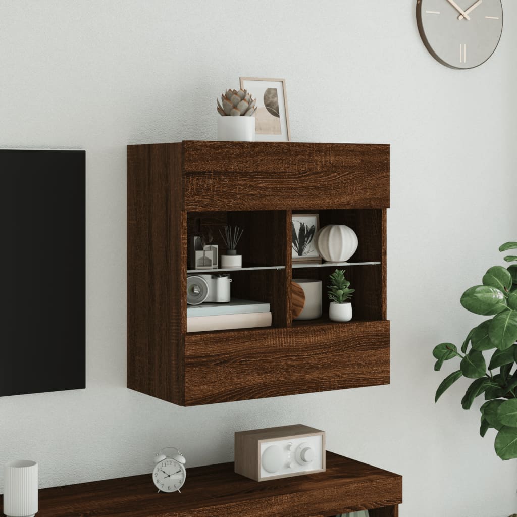 vidaXL Ścienna szafka TV z LED, brązowy dąb, 58,5x30x60,5 cm