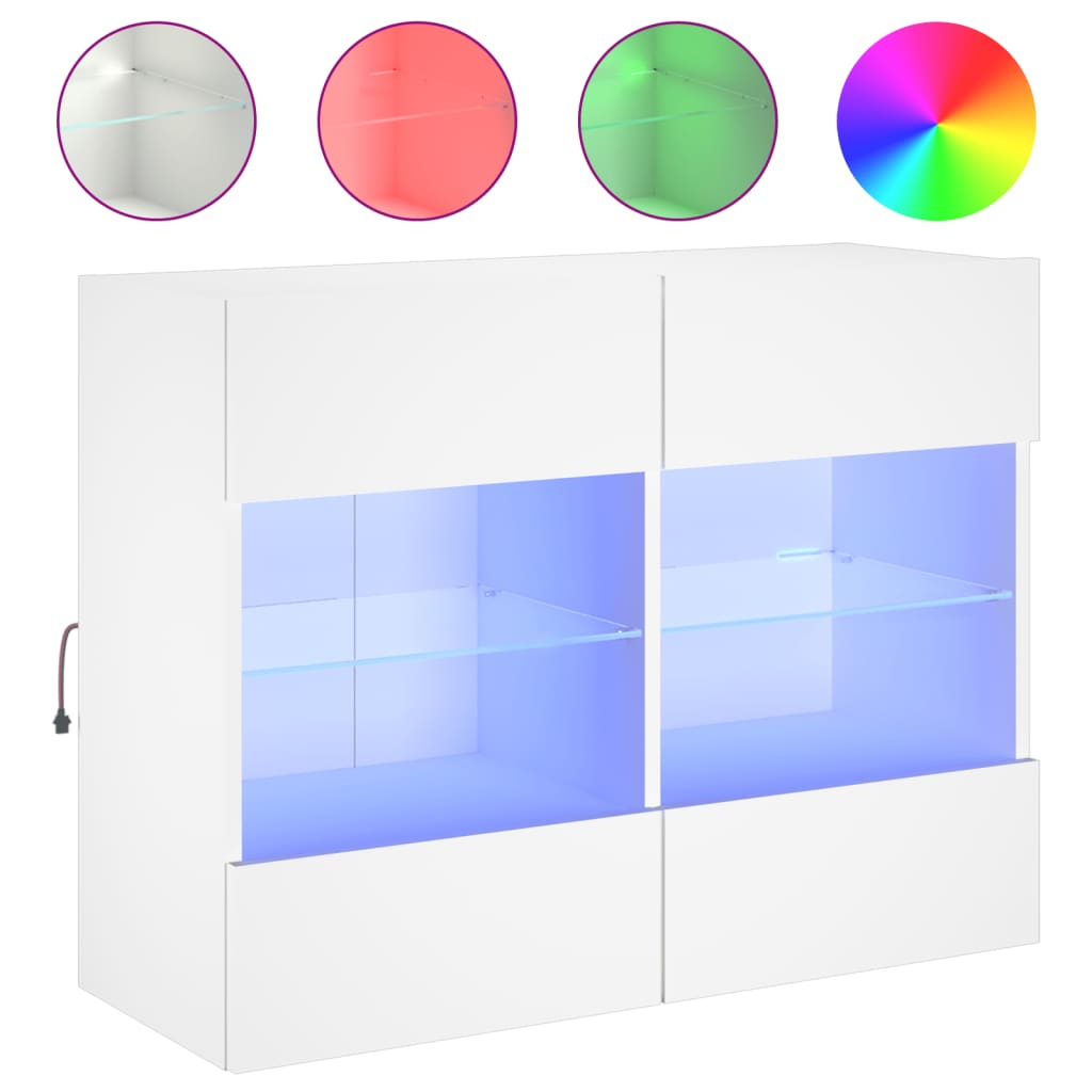 vidaXL Ścienna szafka TV z LED, biała, 78,5x30x60,5 cm
