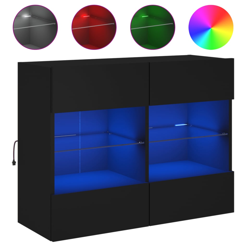 vidaXL Ścienna szafka TV z LED, czarna, 78,5x30x60,5 cm