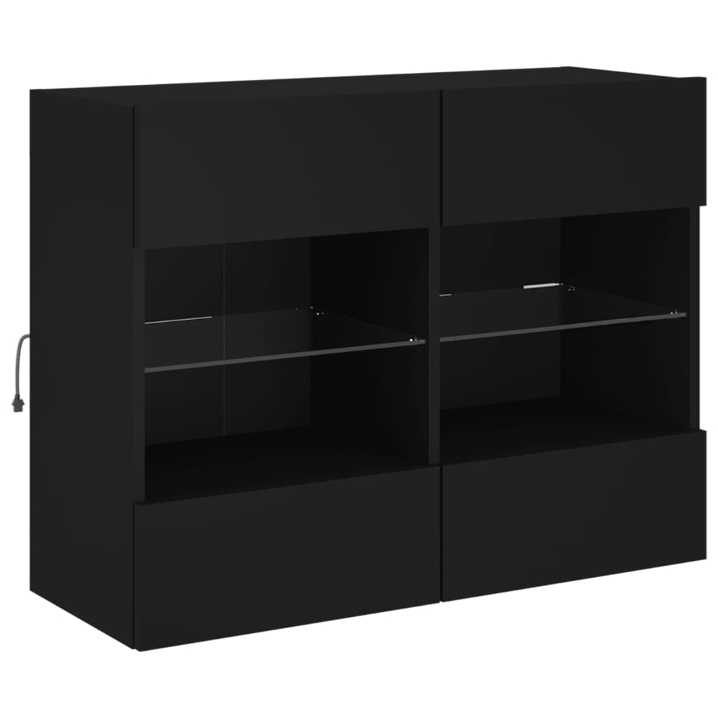 vidaXL Ścienna szafka TV z LED, czarna, 78,5x30x60,5 cm