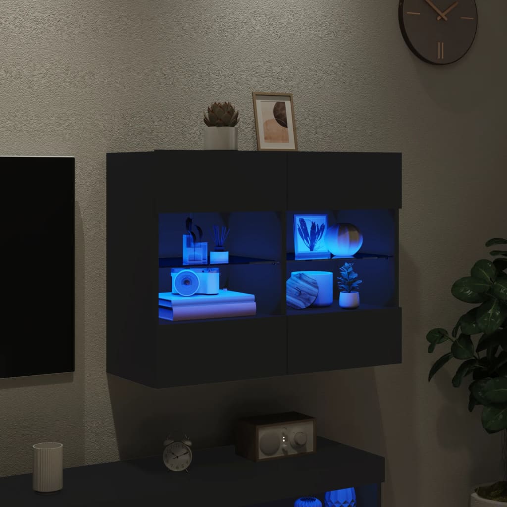 vidaXL Ścienna szafka TV z LED, czarna, 78,5x30x60,5 cm