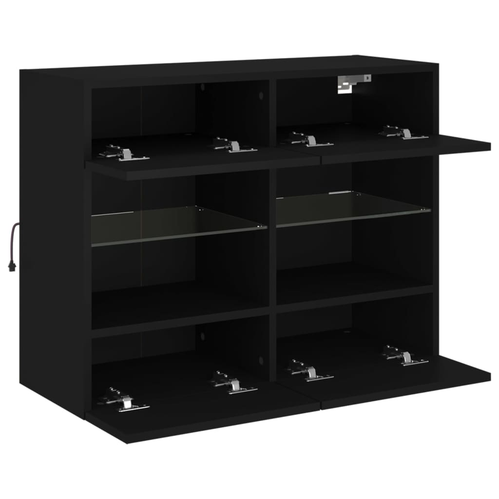 vidaXL Ścienna szafka TV z LED, czarna, 78,5x30x60,5 cm