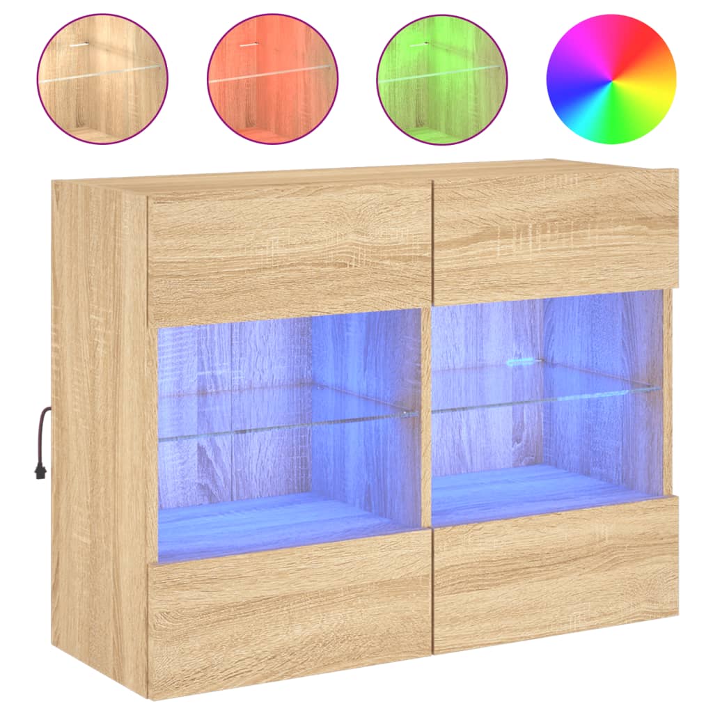 vidaXL Ścienna szafka TV z LED, dąb sonoma, 78,5x30x60,5 cm