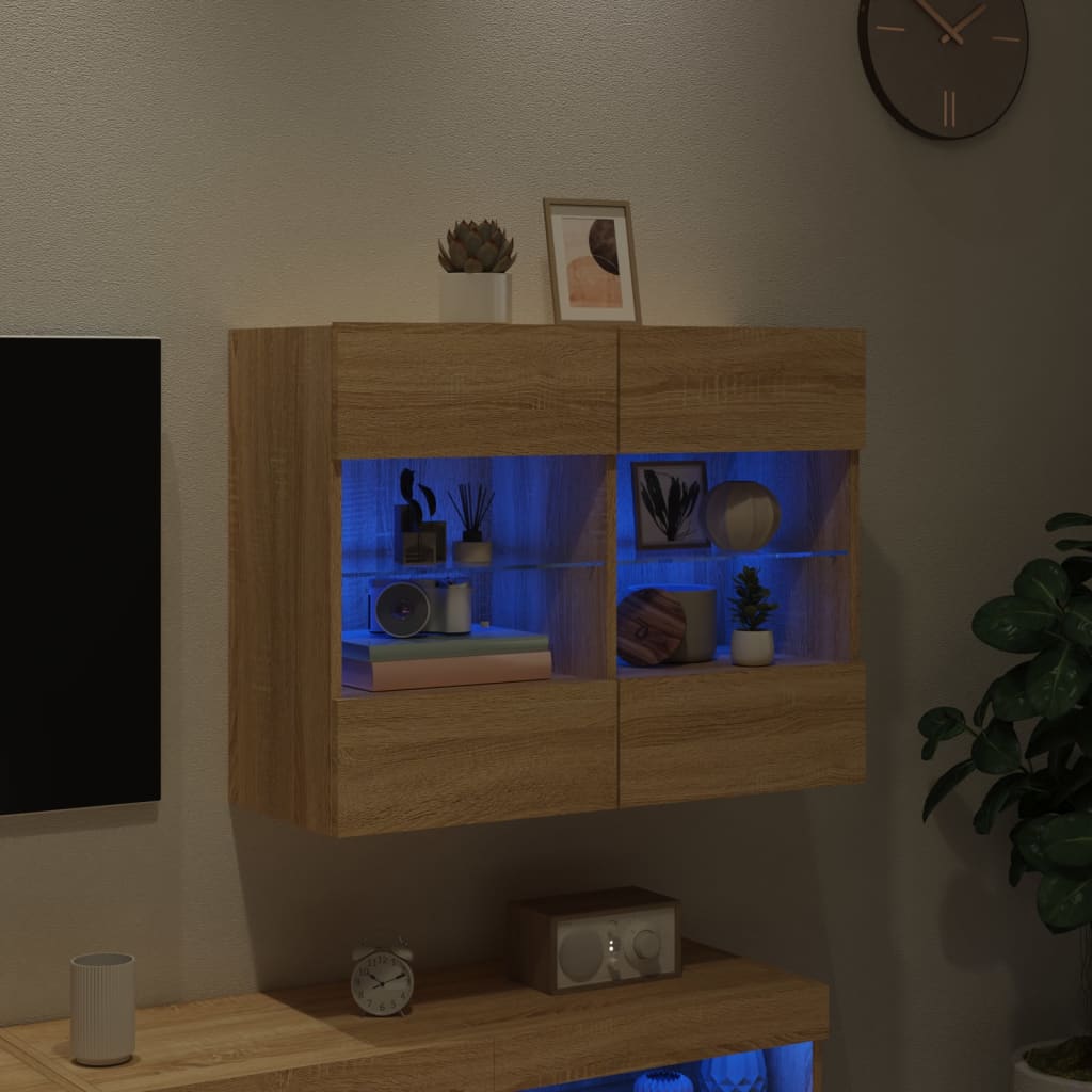 vidaXL Ścienna szafka TV z LED, dąb sonoma, 78,5x30x60,5 cm