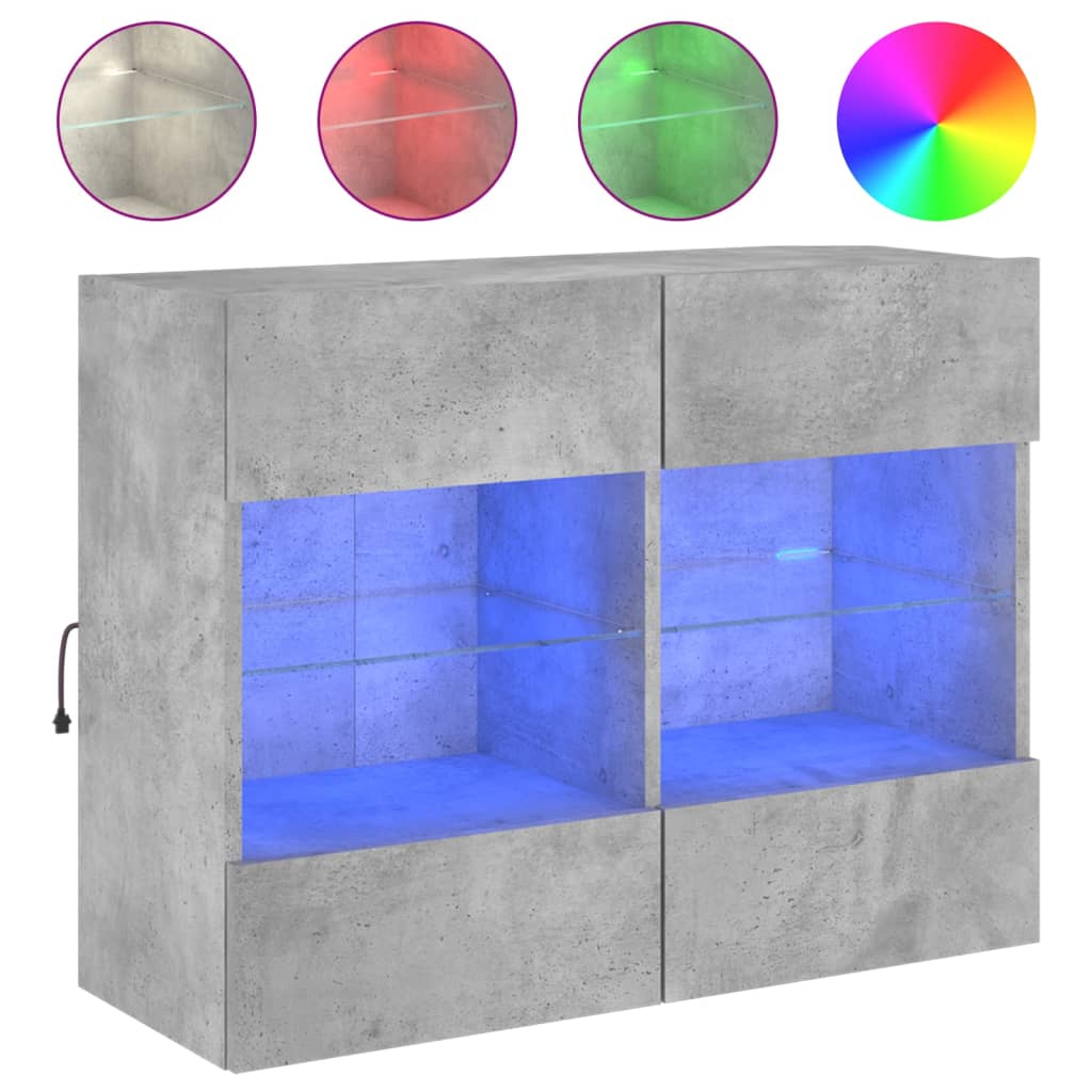 vidaXL Ścienna szafka TV z LED, szarość betonu, 78,5x30x60,5 cm