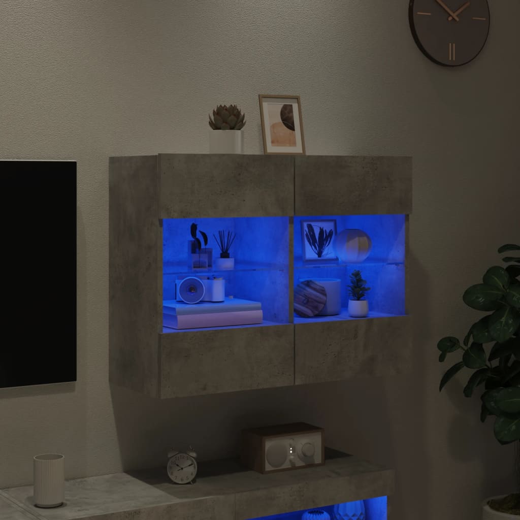 vidaXL Ścienna szafka TV z LED, szarość betonu, 78,5x30x60,5 cm