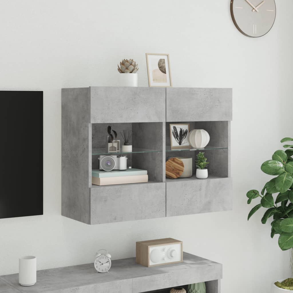 vidaXL Ścienna szafka TV z LED, szarość betonu, 78,5x30x60,5 cm