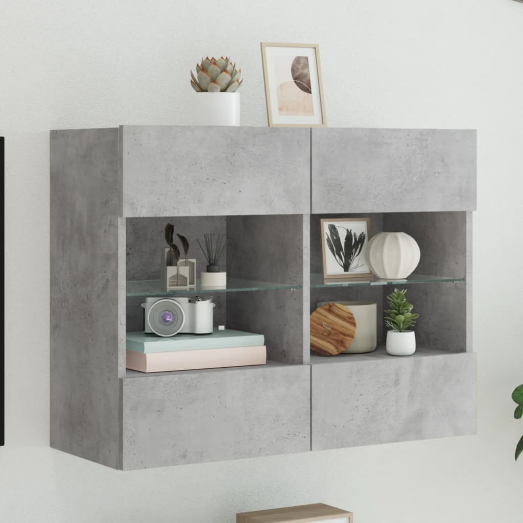 vidaXL Ścienna szafka TV z LED, szarość betonu, 78,5x30x60,5 cm