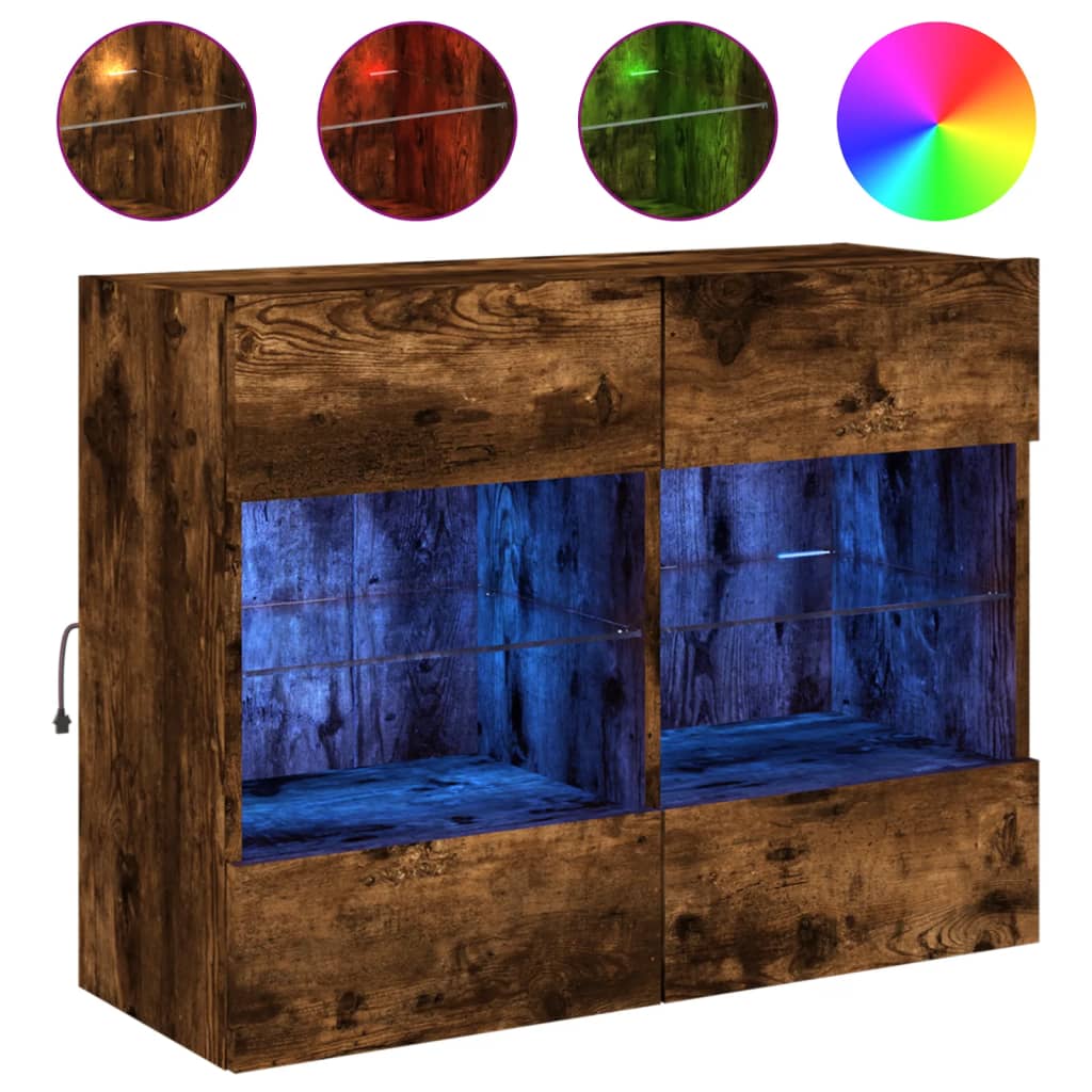 vidaXL Ścienna szafka TV z LED, przydymiony dąb, 78,5x30x60,5 cm