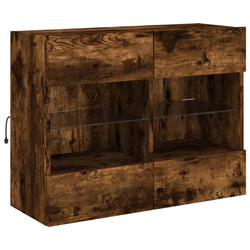 vidaXL Ścienna szafka TV z LED, przydymiony dąb, 78,5x30x60,5 cm