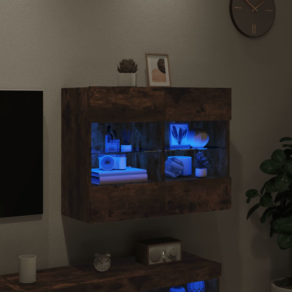 vidaXL Ścienna szafka TV z LED, przydymiony dąb, 78,5x30x60,5 cm