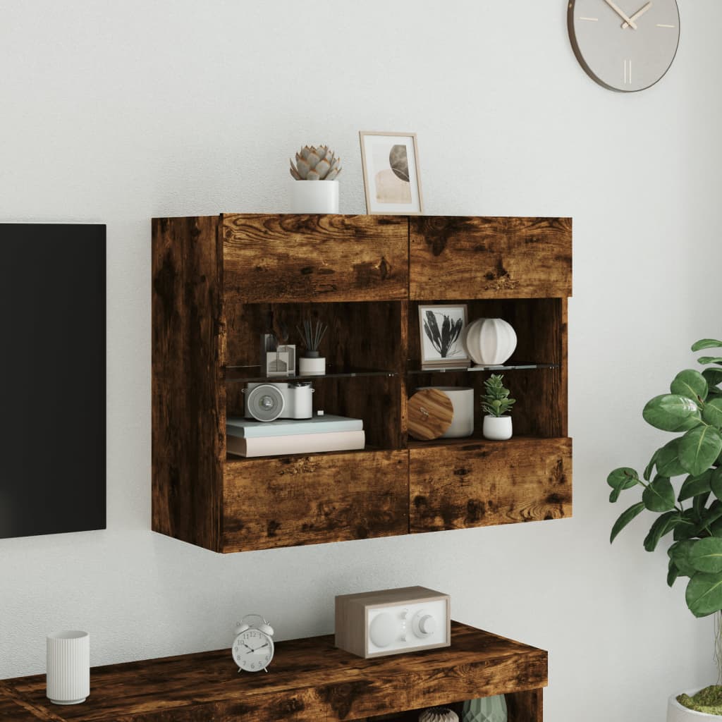 vidaXL Ścienna szafka TV z LED, przydymiony dąb, 78,5x30x60,5 cm