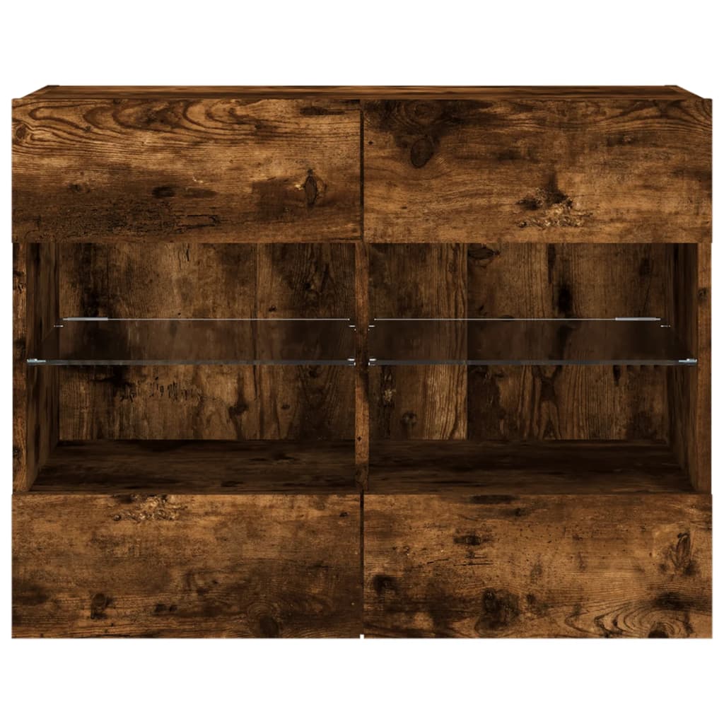 vidaXL Ścienna szafka TV z LED, przydymiony dąb, 78,5x30x60,5 cm