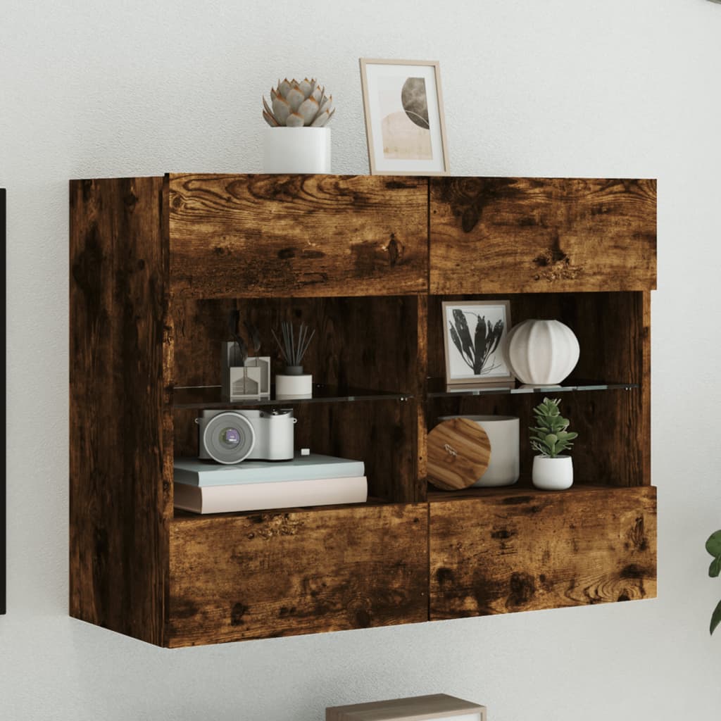 vidaXL Ścienna szafka TV z LED, przydymiony dąb, 78,5x30x60,5 cm