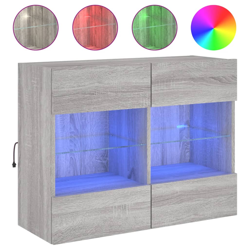 vidaXL Ścienna szafka TV z LED, szary dąb sonoma, 78,5x30x60,5 cm