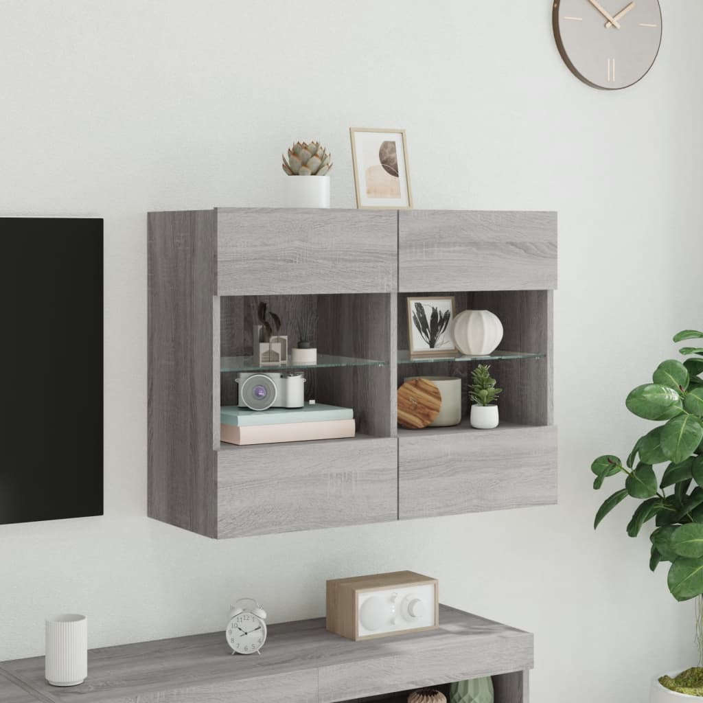 vidaXL Ścienna szafka TV z LED, szary dąb sonoma, 78,5x30x60,5 cm