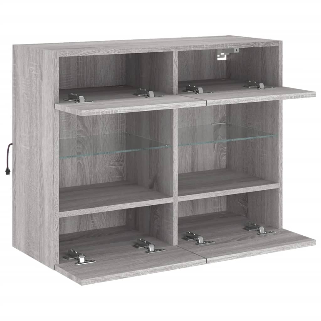 vidaXL Ścienna szafka TV z LED, szary dąb sonoma, 78,5x30x60,5 cm