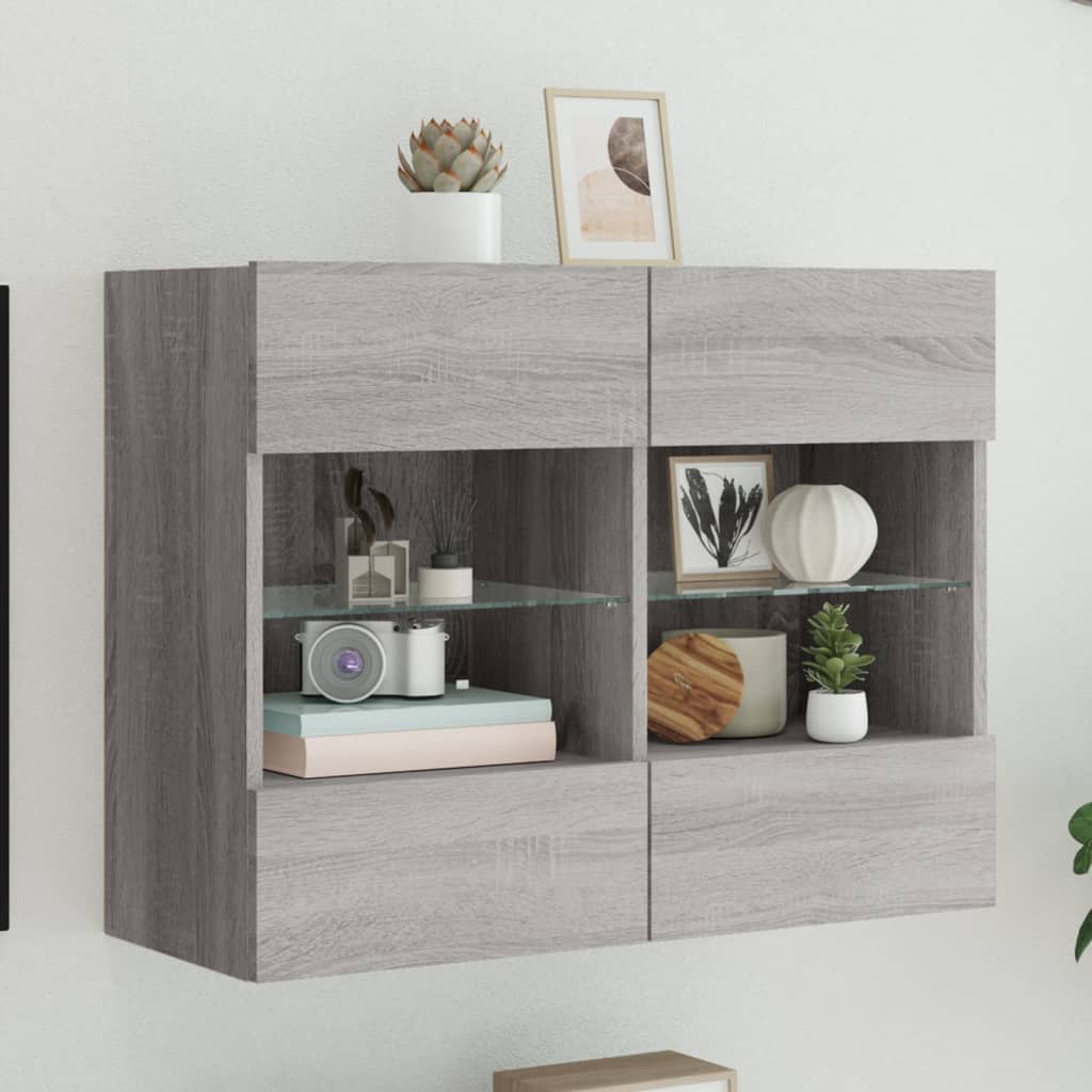 vidaXL Ścienna szafka TV z LED, szary dąb sonoma, 78,5x30x60,5 cm