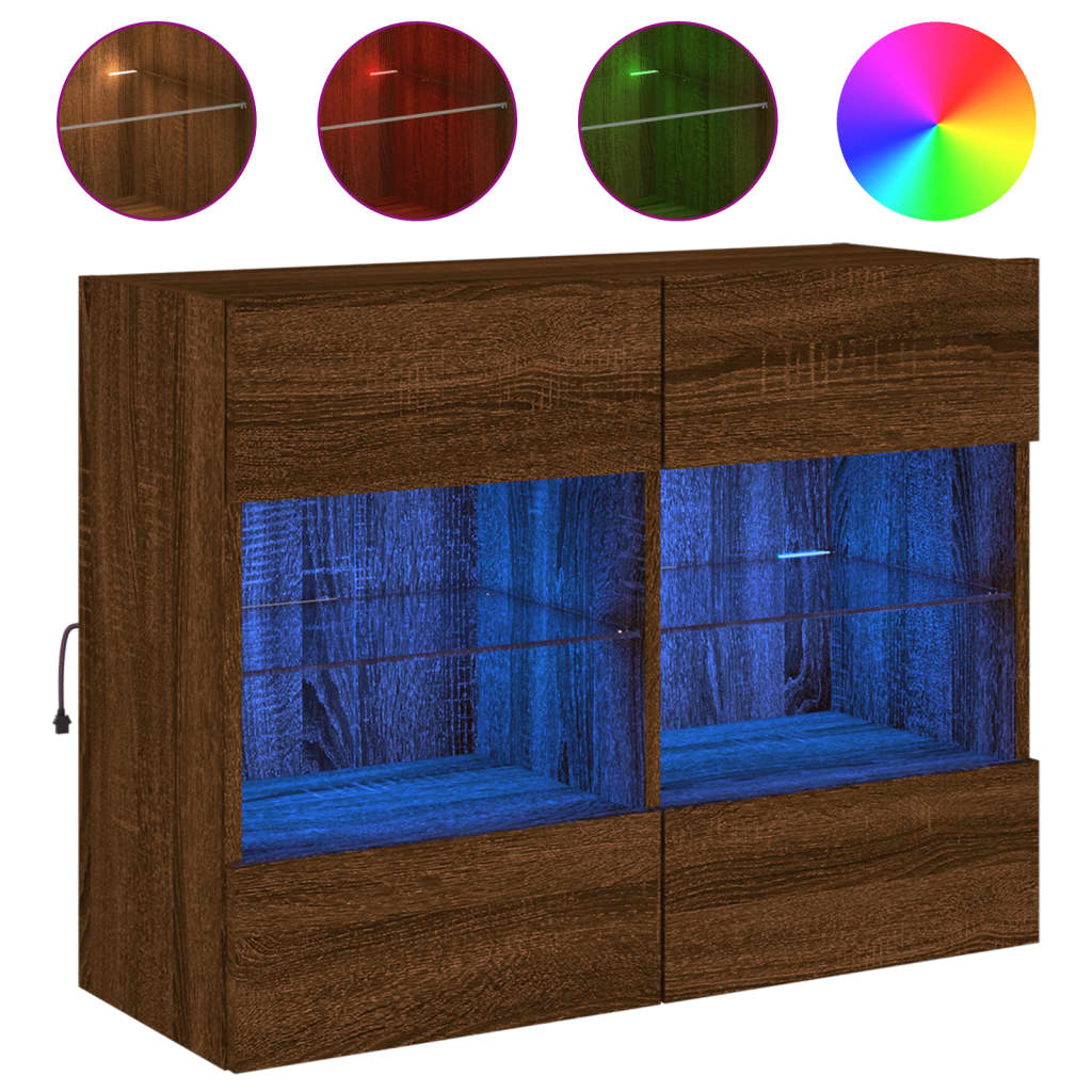 vidaXL Ścienna szafka TV z LED, brązowy dąb, 78,5x30x60,5 cm