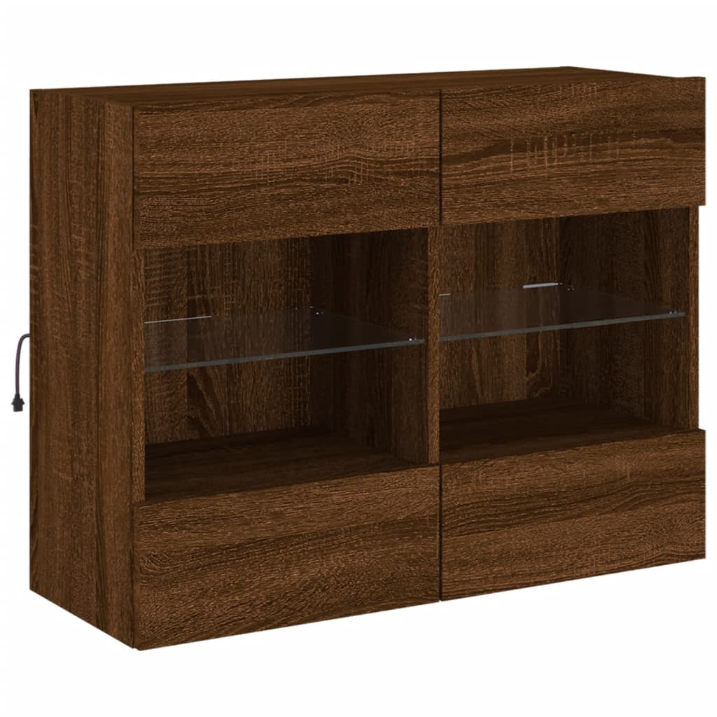 vidaXL Ścienna szafka TV z LED, brązowy dąb, 78,5x30x60,5 cm
