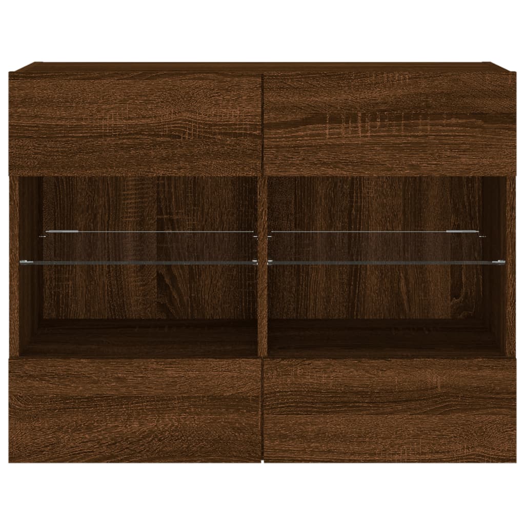 vidaXL Ścienna szafka TV z LED, brązowy dąb, 78,5x30x60,5 cm