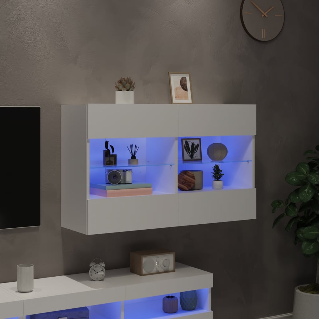 vidaXL Ścienna szafka TV z LED, biała, 98,5x30x60,5 cm