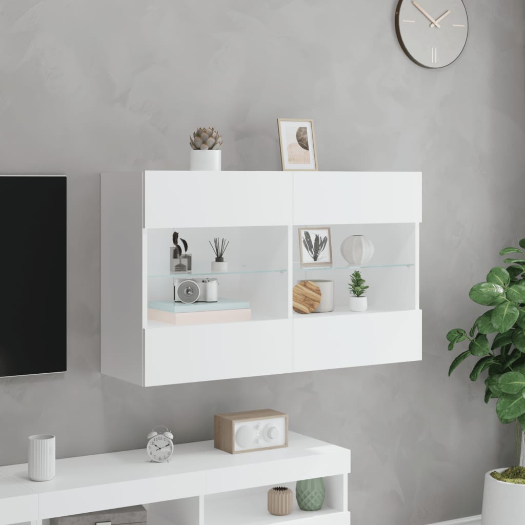 vidaXL Ścienna szafka TV z LED, biała, 98,5x30x60,5 cm