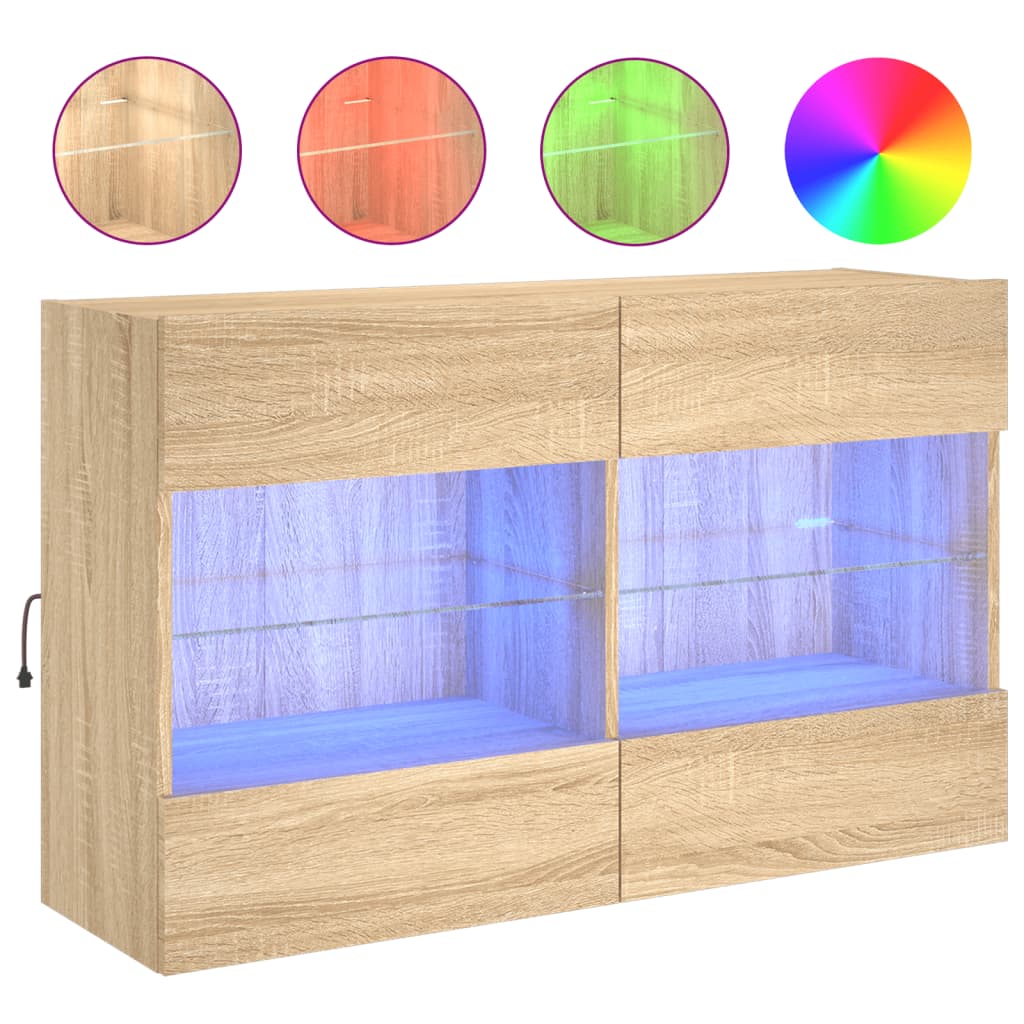 vidaXL Ścienna szafka TV z LED, dąb sonoma, 98,5x30x60,5 cm