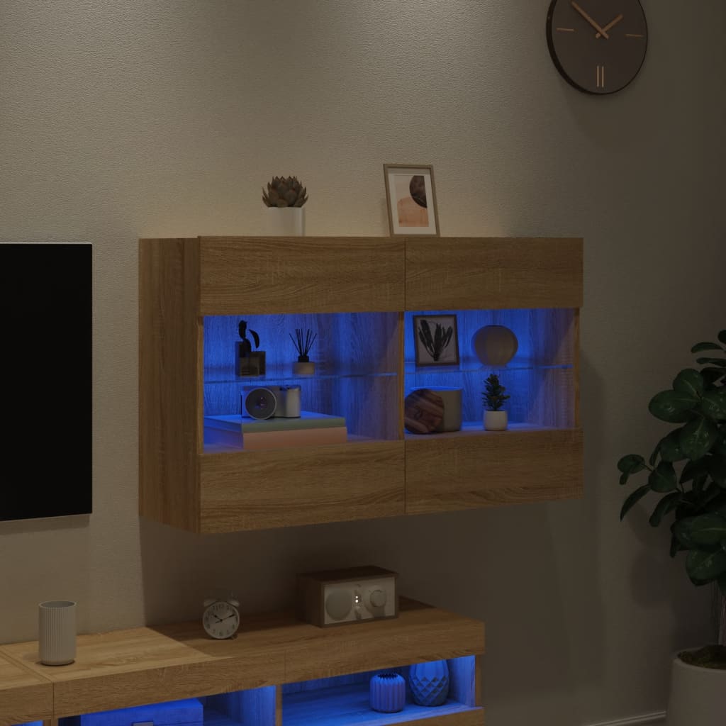 vidaXL Ścienna szafka TV z LED, dąb sonoma, 98,5x30x60,5 cm