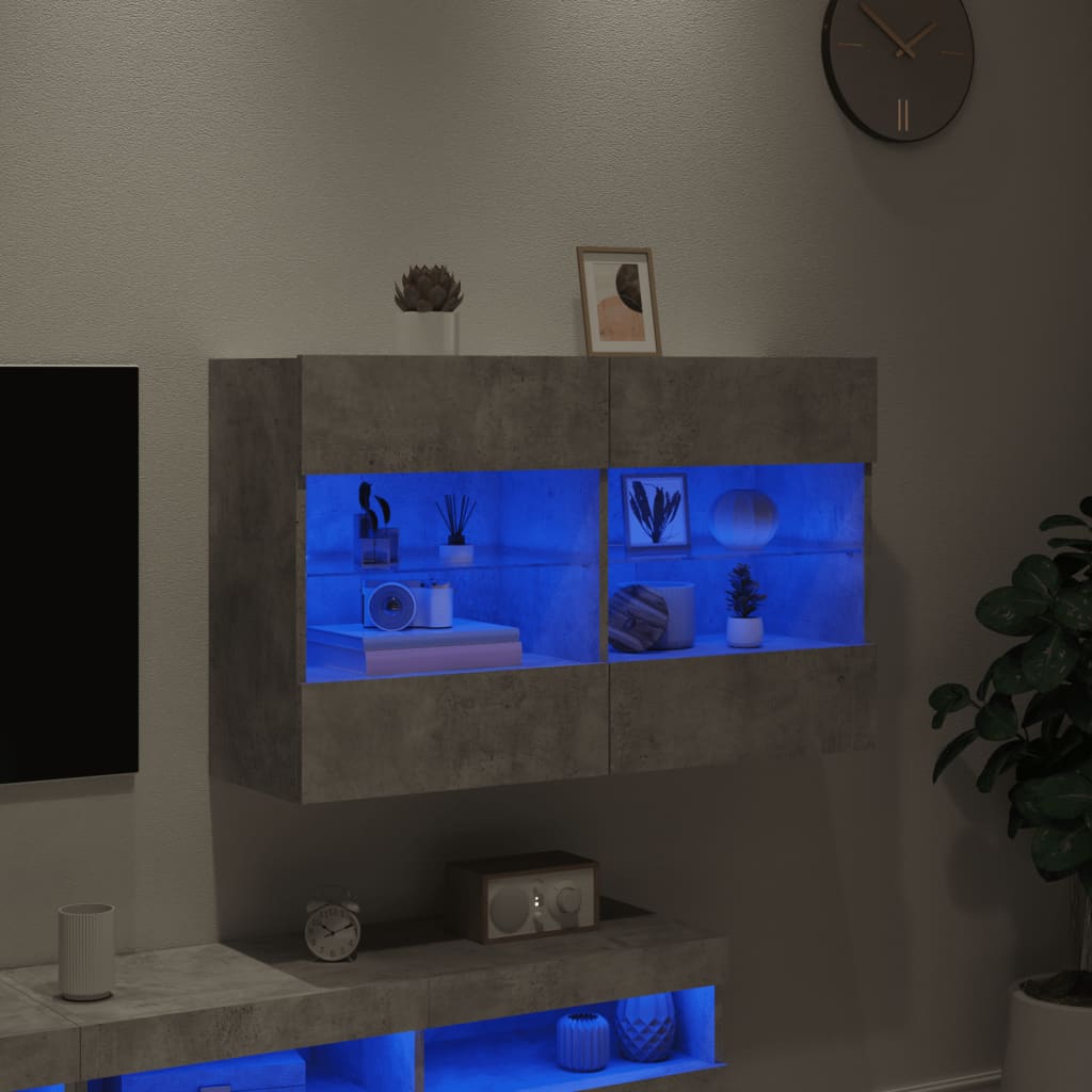 vidaXL Ścienna szafka TV z LED, szarość betonu, 98,5x30x60,5 cm